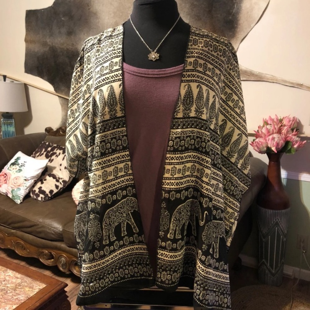 Bohemian elephant sheer kimono